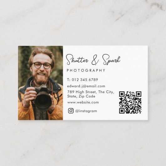 Eleganter Script-Full-Foto-Fotografie QR-Code Visitenkarte (Rückseite)