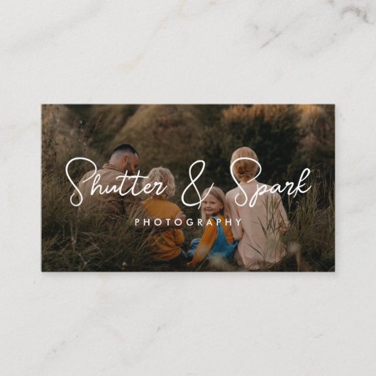 Eleganter Script-Full-Foto-Fotografie QR-Code Visitenkarte (Vorderseite)