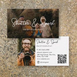 Eleganter Script-Full-Foto-Fotografie QR-Code Visitenkarte