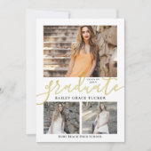Eleganter Script Gold 3-Foto Collage Abschluss Ankündigung (Vorderseite)