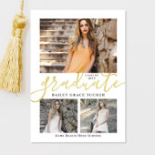 Eleganter Script Gold 3-Foto Collage Abschluss Ankündigung