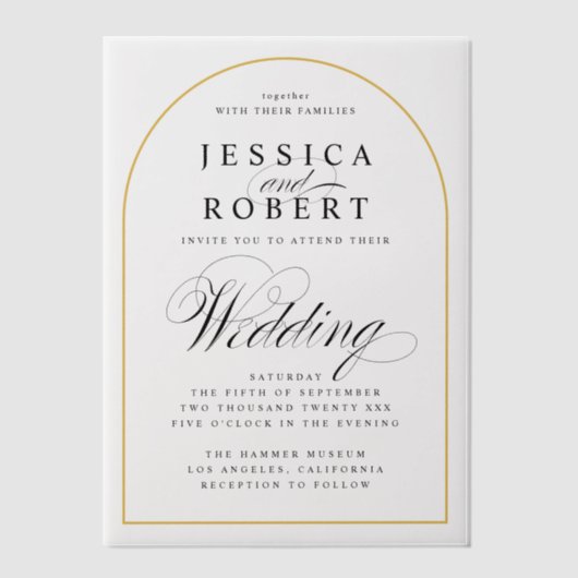 Eleganter Script Gold Border Wedding Arch Pergament Einladungen (Vorderseite)