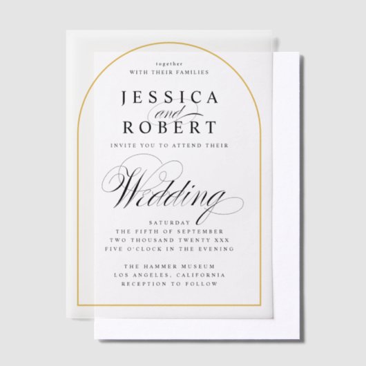 Eleganter Script Gold Border Wedding Arch Pergament Einladungen (Versetzt)