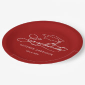 Eleganter Script Grad Cap Kardinal Red Abschluss Pappteller (Schrägansicht)