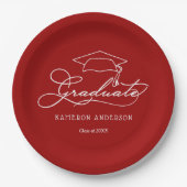 Eleganter Script Grad Cap Kardinal Red Abschluss Pappteller (Vorderseite)