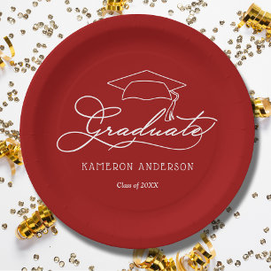 Eleganter Script Grad Cap Kardinal Red Abschluss Pappteller