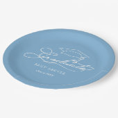 Eleganter Script Grad Cap Powder Blue Abschluss Pappteller (Schrägansicht)