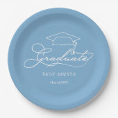 Eleganter Script Grad Cap Powder Blue Abschluss Pappteller (Vorderseite)
