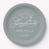 Eleganter Script Grad Cap Silver Gray Abschluss Pappteller (Vorderseite)