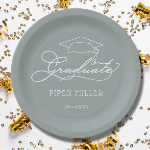 Eleganter Script Grad Cap Silver Gray Abschluss Pappteller