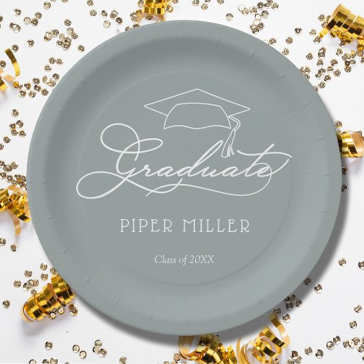 Eleganter Script Grad Cap Silver Gray Abschluss Pappteller
