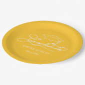 Eleganter Script Grad Cap Yellow Gold Abschluss Pappteller (Schrägansicht)
