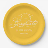 Eleganter Script Grad Cap Yellow Gold Abschluss Pappteller (Vorderseite)
