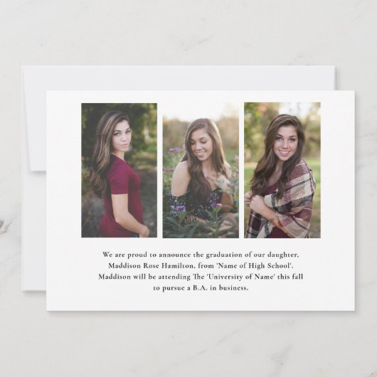 Eleganter Script Graduate 4 Foto Collage Abschluss Ankündigung (Rückseite)