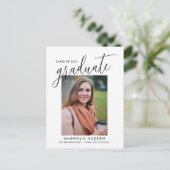 Eleganter Script Graduate Class Foto Abschluss Postkarte (Stehend Vorderseite)