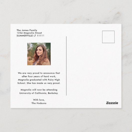Eleganter Script Graduate Class Foto Abschluss Postkarte (Rückseite)
