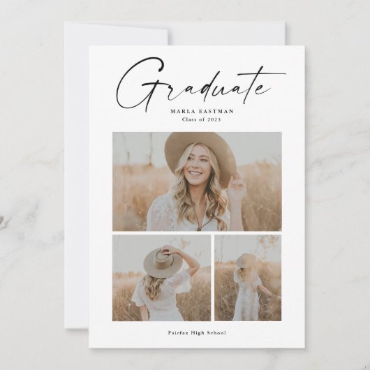 Eleganter Script Graduate Foto Collage Abschluss Einladung (Vorderseite)