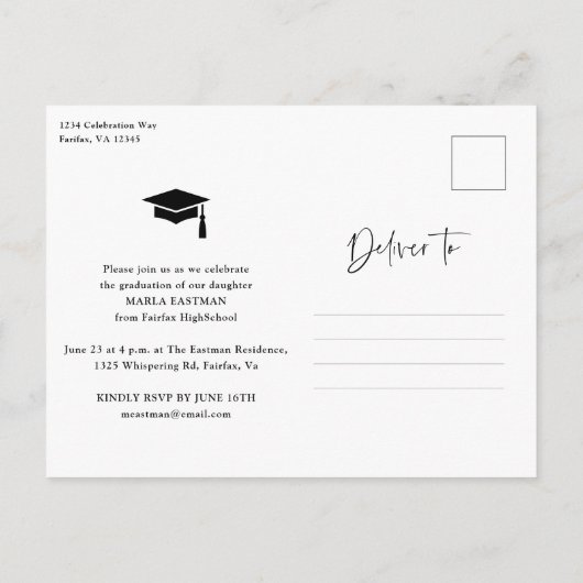 Eleganter Script Graduate Foto Collage Abschluss Einladungspostkarte (Rückseite)