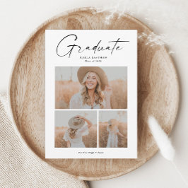 Eleganter Script Graduate Foto Collage Abschluss Magneteinladung