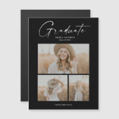 Eleganter Script Graduate Foto Collage Abschluss Magneteinladung (Vorne/Hinten)