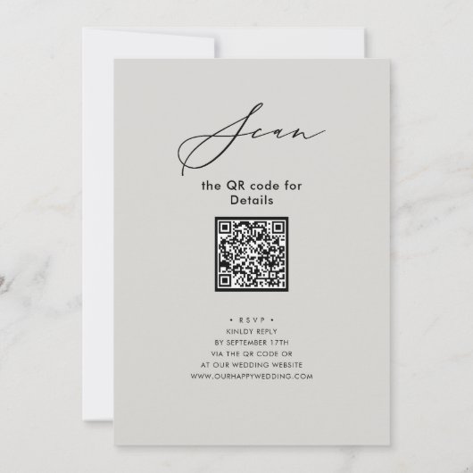 Eleganter Script Gray Chic Probe Dinner QR Code Einladung (Rückseite)