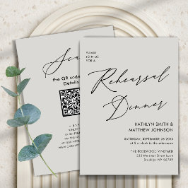 Eleganter Script Gray Chic Probe Dinner QR Code Einladung