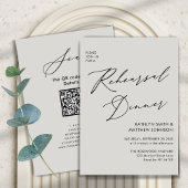 Eleganter Script Gray Chic Probe Dinner QR Code Einladung