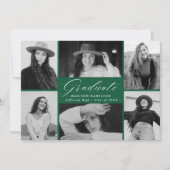 Eleganter Script Green 6 Foto Collage Abschluss Ankündigung (Vorderseite)