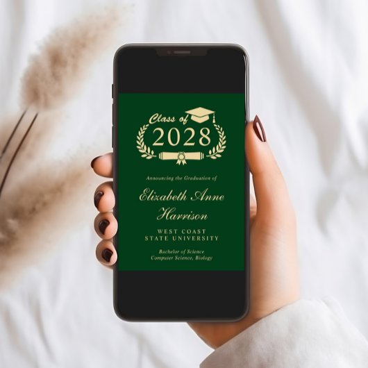 Eleganter Script Green Gold Uni-Abschluss Ankündigung