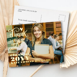 Eleganter Script Heart Foto Abschluss Vielen Dank Folien Feiertagspostkarte