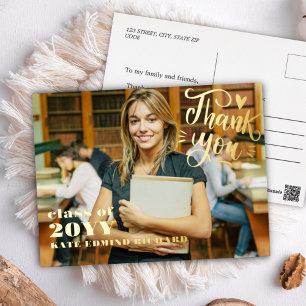 Eleganter Script Heart Foto Abschluss Vielen Dank Folien Feiertagspostkarte