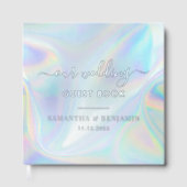 Eleganter Script Holographic Wedding Silver Foil Gästebuch (Vorderseite)