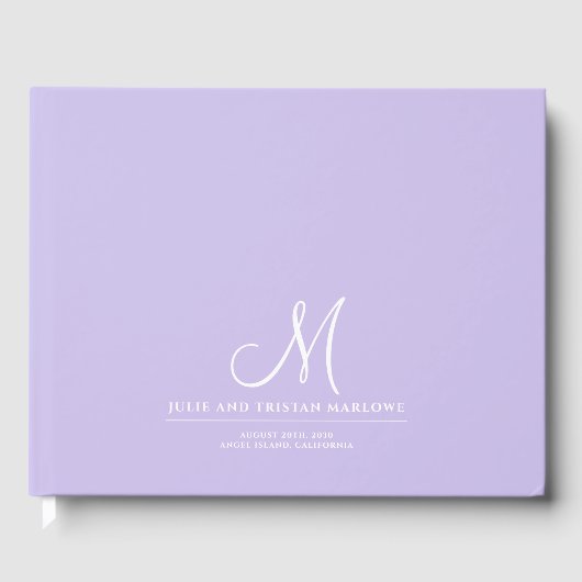 Eleganter Script Initial Wedding Monogram Lavender Gästebuch (Vorderseite)
