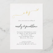 Eleganter Script Initials QR Code Hochzeit Real Folieneinladung (Vorderseite)