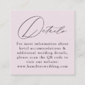Eleganter Script Lavender QR Code Hochzeitdetails Begleitkarte (Vorderseite)