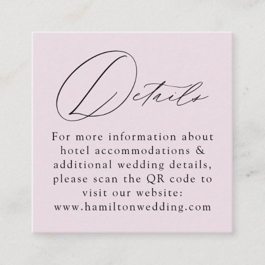 Eleganter Script Lavender QR Code Hochzeitdetails Begleitkarte (Vorderseite)