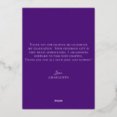 Eleganter Script Lila Gold Foto Abschluss Folieneinladung (Rückseite)