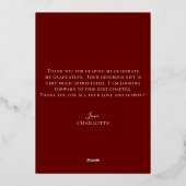 Eleganter Script Maroon Gold Foto Abschluss Folieneinladung (Rückseite)