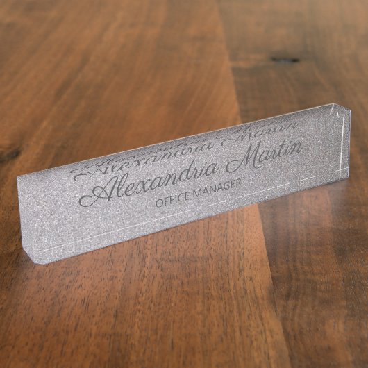 Eleganter Script-Metallic-Silbername-Job Namensplakette (Seite)