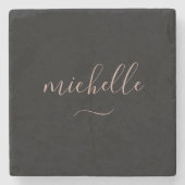 Eleganter Script Monogram Black Gold Swash Steinuntersetzer (Vorderseite)