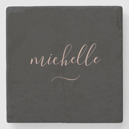 Eleganter Script Monogram Black Gold Swash Steinuntersetzer (Vorderseite)