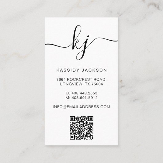 Eleganter Script Monogram Logo-Foto und QR-Code Visitenkarte (Rückseite)