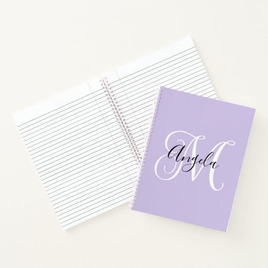 Eleganter Script Monogram Pale Lavender Notizblock (Innenseite)