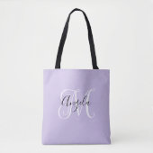 Eleganter Script Monogram Pale Lavender Tasche (Vorderseite)