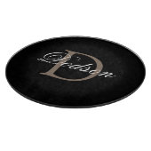 Eleganter Script Monogram Schwarz-weißer Individue Schneidebrett (Ecke)