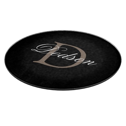 Eleganter Script Monogram Schwarz-weißer Individue Schneidebrett (Ecke)