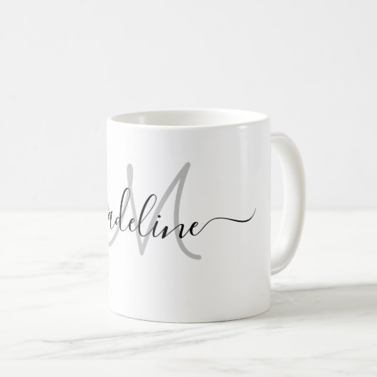 Eleganter Script Monogrammmed Name Modern Kaffeetasse (VorderseiteRechts)