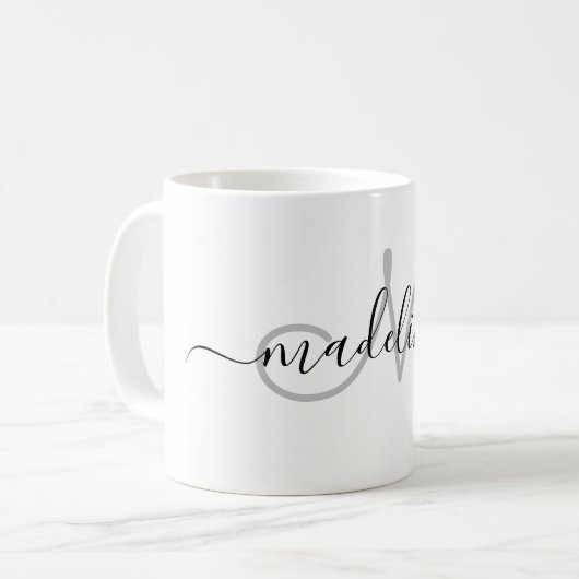 Eleganter Script Monogrammmed Name Modern Kaffeetasse (Vorderseite Links)