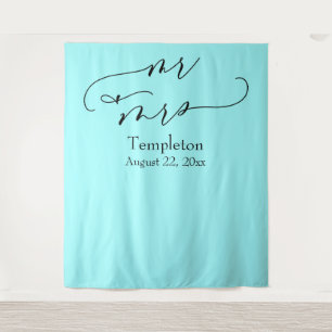 Eleganter Script Mr & Mrs Aqua Foto Hintergrund Wandteppich