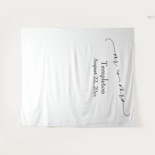 Eleganter Script Mr & Mrs Simple Foto Hintergrund Wandteppich (Vorderseite (Horizontal))